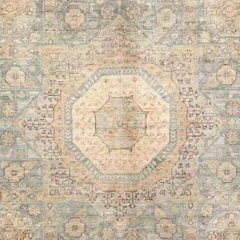 Mamluk Rug 196 x 151, light blue afghan mamluk rug, close-up detail 2