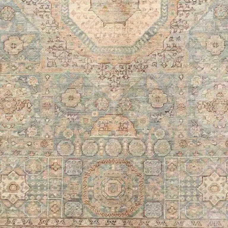Mamluk Rug 196 x 151, light blue afghan mamluk rug, close-up detail 3