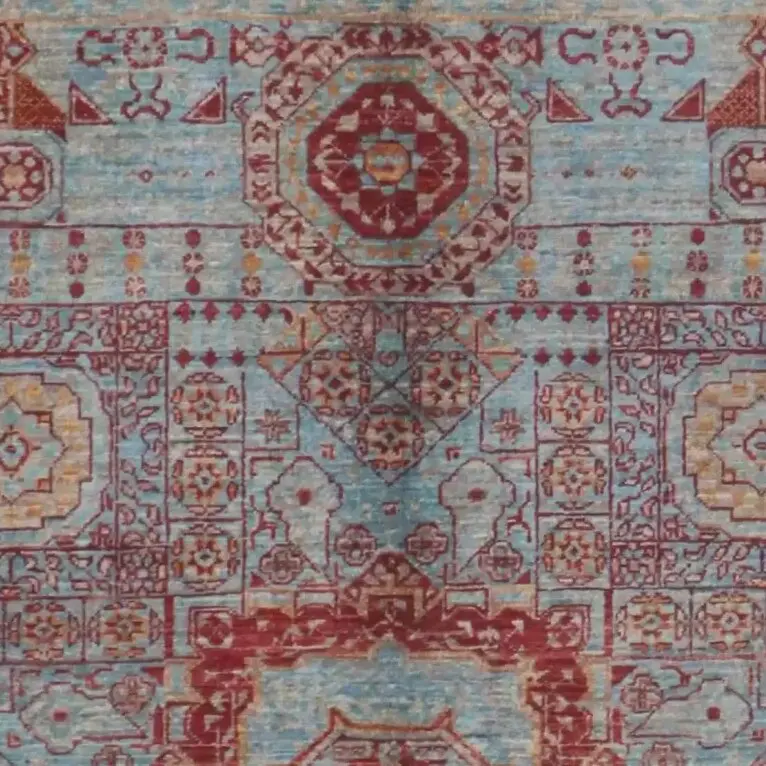 Mamluk Rug - 181 x 125, light blue mamluk rug, close-up detail 1