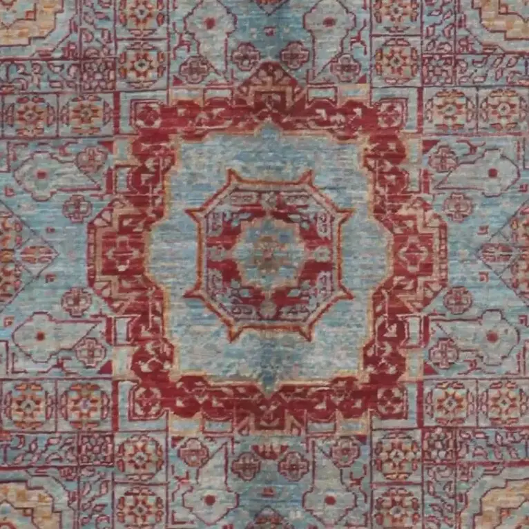 Mamluk Rug - 181 x 125, light blue mamluk rug, close-up detail 2