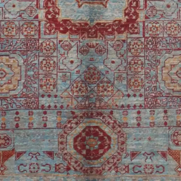 Mamluk Rug - 181 x 125, light blue mamluk rug, close-up detail 3