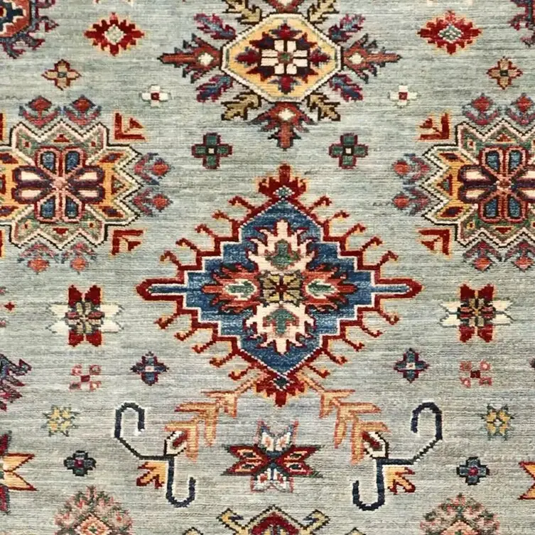 Light Grey Super Kazak Rug- 196 x 123, light grey super kazak rug, close-up detail 1