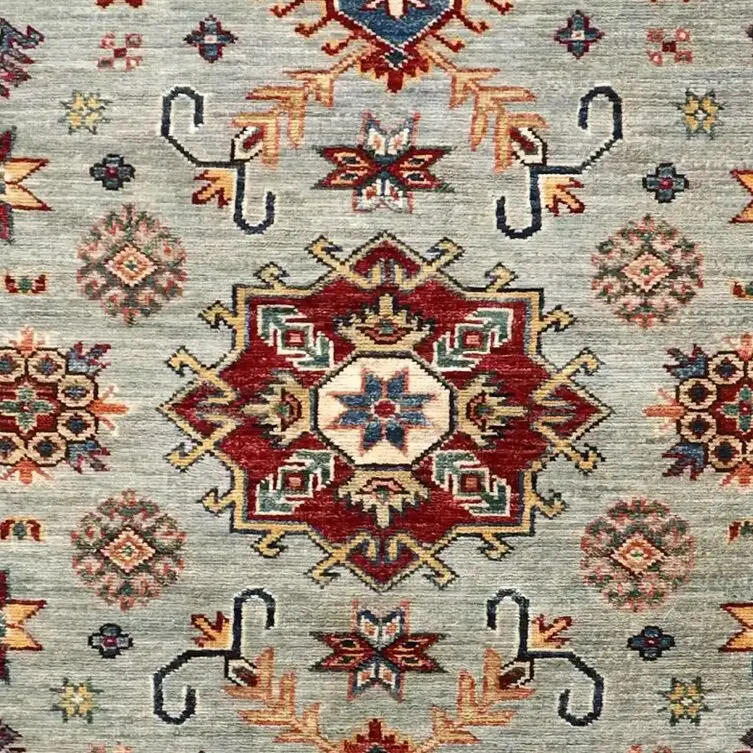 Light Grey Super Kazak Rug- 196 x 123, light grey super kazak rug, close-up detail 2