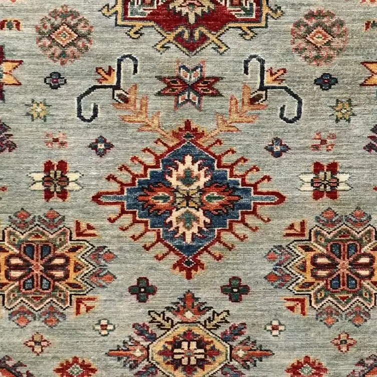 Light Grey Super Kazak Rug- 196 x 123, light grey super kazak rug, close-up detail 3