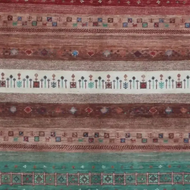 Multi Colour Pictorial Gabbeh Designer Rug Double Hand Knotted Fine Lamb Wool Veg Dye Afghan (299 x 206), multi colour gabbeh rug, close-up detail 2