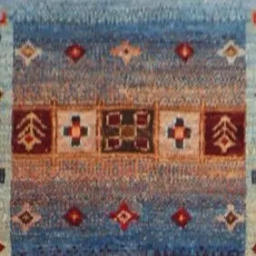 Tangerine Touch Gabbeh, Double Hand Knotted, NZ Handspun Wool, Veg Dye, Afghan (298 x 80)cm, multi colour gabbeh runner, close-up detail 1