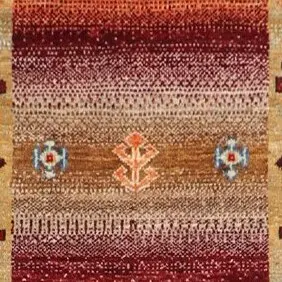 Tangerine Touch Gabbeh, Double Hand Knotted, NZ Handspun Wool, Veg Dye, Afghan (298 x 80)cm, multi colour gabbeh runner, close-up detail 2