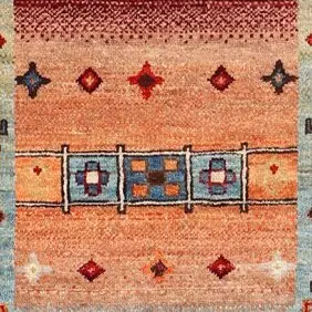 Tangerine Touch Gabbeh, Double Hand Knotted, NZ Handspun Wool, Veg Dye, Afghan (298 x 80)cm, multi colour gabbeh runner, close-up detail 3