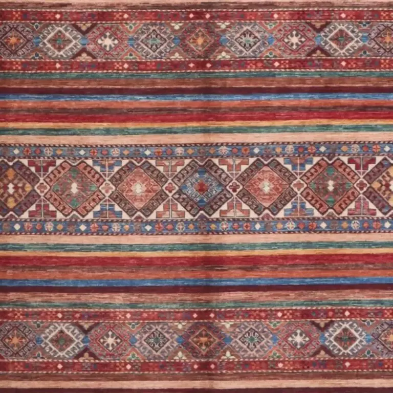 Multi colour Khorjin Designer Rug Double Hand Knotted Fine lamb Wool German Dye Afghan (360 x 276), multi colour khorjin rug, close-up detail 2