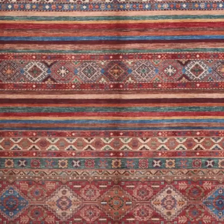 Multi colour Khorjin Designer Rug Double Hand Knotted Fine lamb Wool German Dye Afghan (360 x 276), multi colour khorjin rug, close-up detail 3