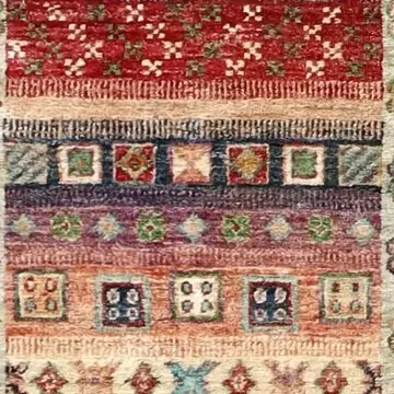 Multi Colour Khorjin Runner, Double Hand Knotted, NZ Wool, Veg Dye Afghan (273 x 85)cm, multi colour khorjin runner, close-up detail 1