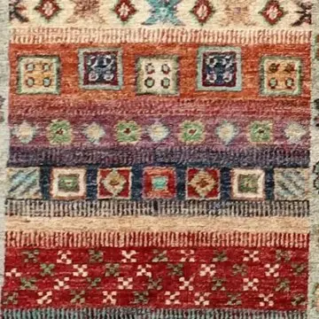 Multi Colour Khorjin Runner, Double Hand Knotted, NZ Wool, Veg Dye Afghan (273 x 85)cm, multi colour khorjin runner, close-up detail 3