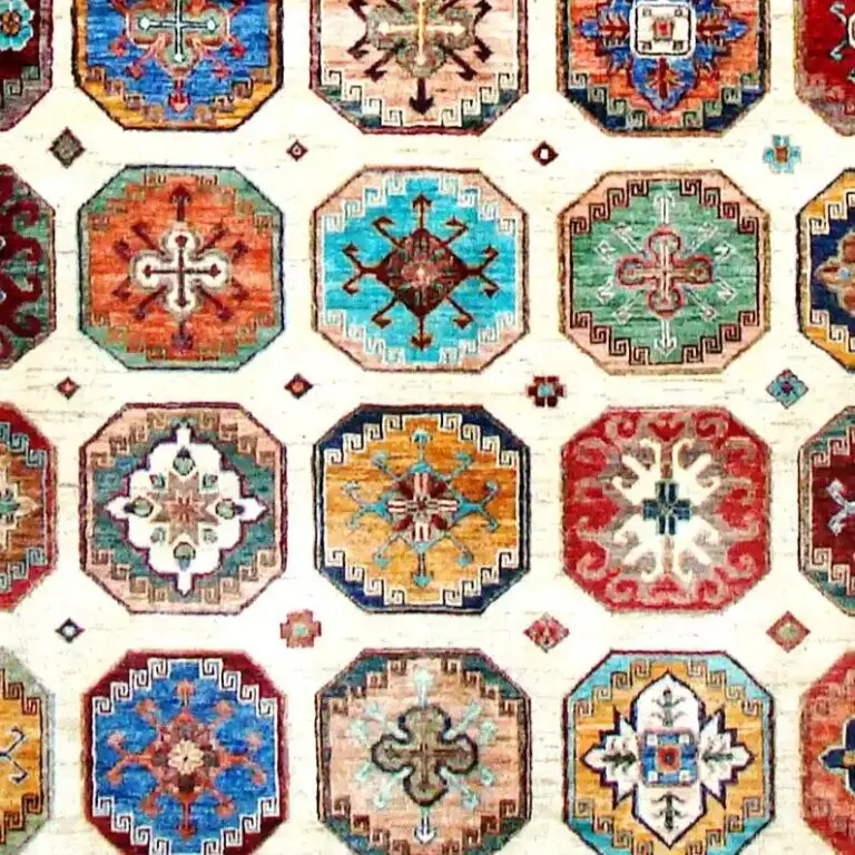 Multi Octate Vaziri Double Hand Knotted NZ Wool Veg Dye Afghan (296 x 207)cm, multicolour vaziri rug, close-up detail 3