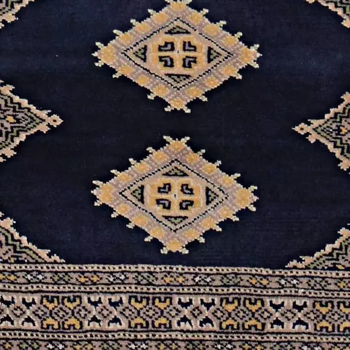 Kashmiri Rug - 120 x 76, navy blue kashmiri rug, close-up detail 3