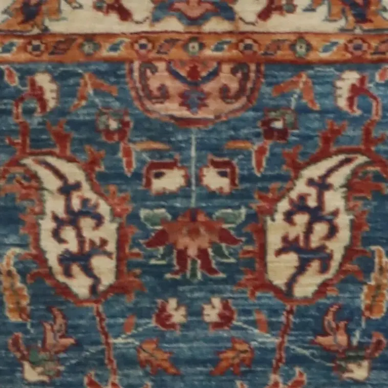 Suzani Rug 118 x 80, navy blue suzani rug, close-up detail 1