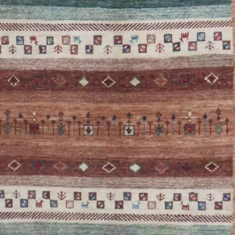 Gabbeh Rug 200 x 152, ocher gabbeh rug, close-up detail 2