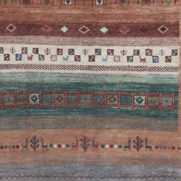 Gabbeh Rug 200 x 152, ocher gabbeh rug, close-up detail 3