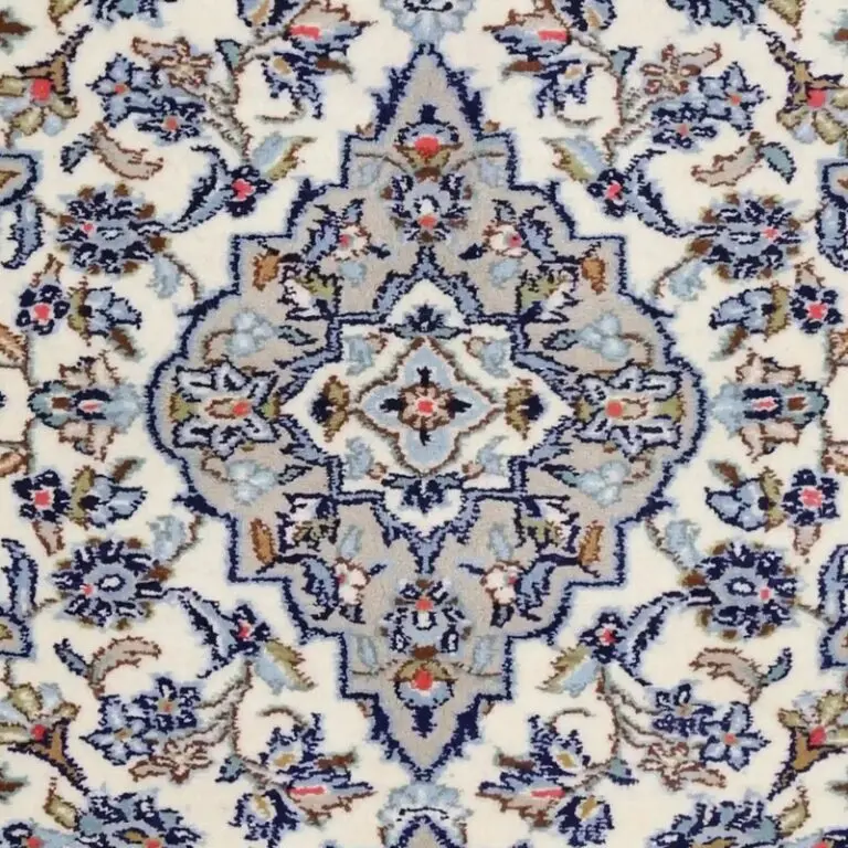 Off White Kashan Rug, Double Hand Knotted, Lamb Handspun Wool, Veg Dye Iran (142 x 103)cm, off white kashan rug, close-up detail 2