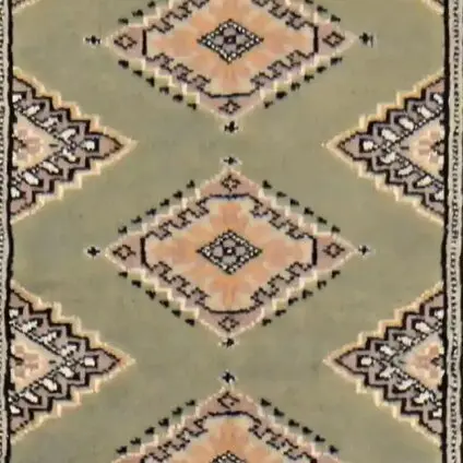 Olive Green Jaldar Runner, hand Knotted, Veg Dye, pakistan (185 x 65)cm, olive green jaldar runner, close-up detail 1