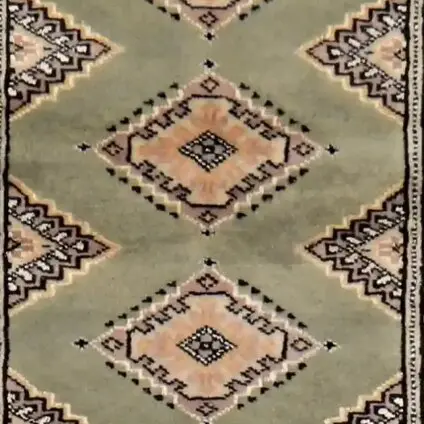 Olive Green Jaldar Runner, hand Knotted, Veg Dye, pakistan (185 x 65)cm, olive green jaldar runner, close-up detail 2