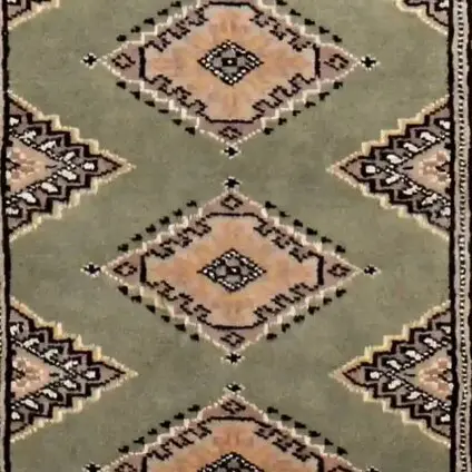 Olive Green Jaldar Runner, hand Knotted, Veg Dye, pakistan (185 x 65)cm, olive green jaldar runner, close-up detail 3