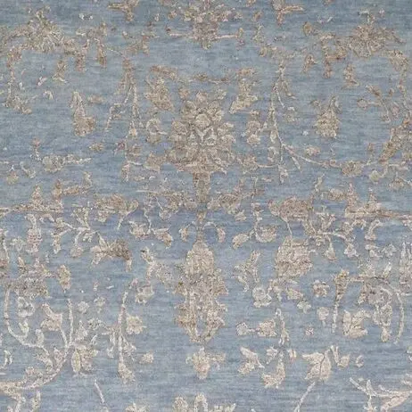 Opal colour Double hand Knotted Transitional NZ Wool & Silk Rug India (276 x 179)cm, opal blue transitional rug, close-up detail 1
