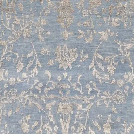 Opal colour Double hand Knotted Transitional NZ Wool & Silk Rug India (276 x 179)cm, opal blue transitional rug, close-up detail 2