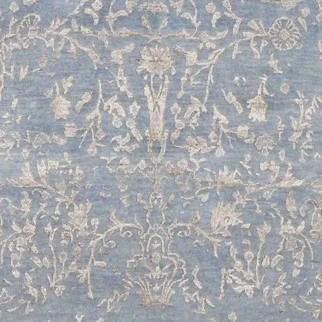 Opal colour Double hand Knotted Transitional NZ Wool & Silk Rug India (276 x 179)cm, opal blue transitional rug, close-up detail 3