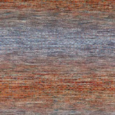 Rainbow Grass Double hand Knotted Rug NZ Wool Veg Dye India (365 x 278) cms, orange grey grass rug, close-up detail 1