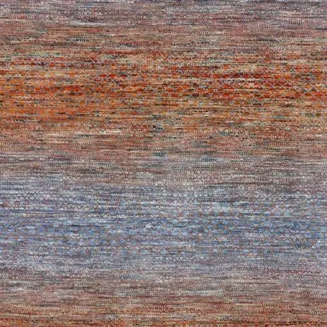 Rainbow Grass Double hand Knotted Rug NZ Wool Veg Dye India (365 x 278) cms, orange grey grass rug, close-up detail 2