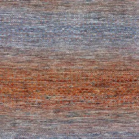 Rainbow Grass Double hand Knotted Rug NZ Wool Veg Dye India (365 x 278) cms, orange grey grass rug, close-up detail 3