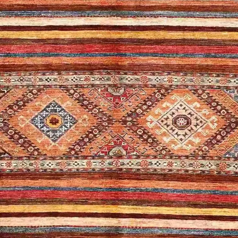 Khorjin Rug 235 x 175, orange khorjin rug, close-up detail 2