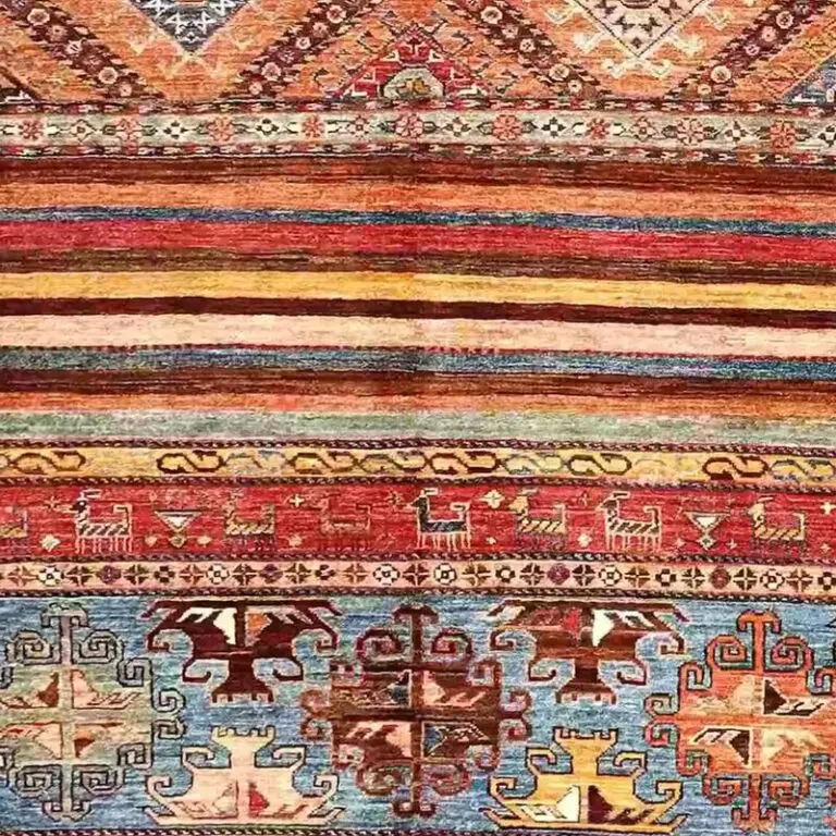 Khorjin Rug 235 x 175, orange khorjin rug, close-up detail 3