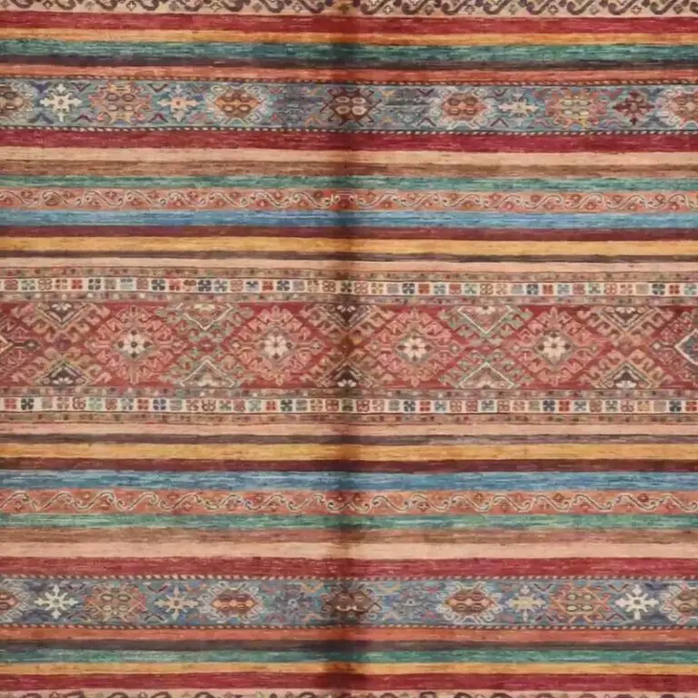 Khorjin Rug - 350 x 270, orange tribal khorjin rug, close-up detail 2