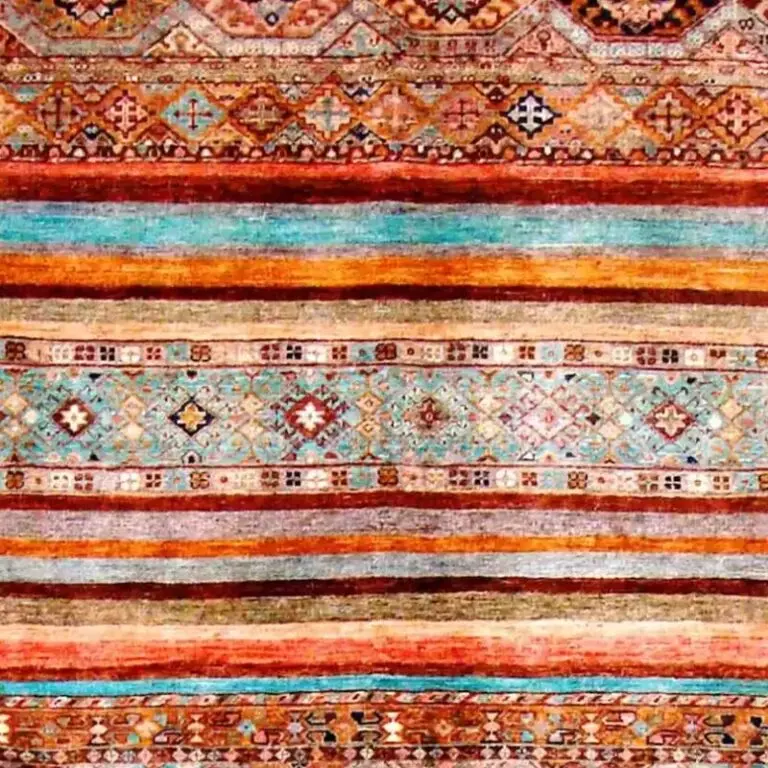 Khurjeen Rug - 288 x 202, orange tribal khurjeen rug, close-up detail 1