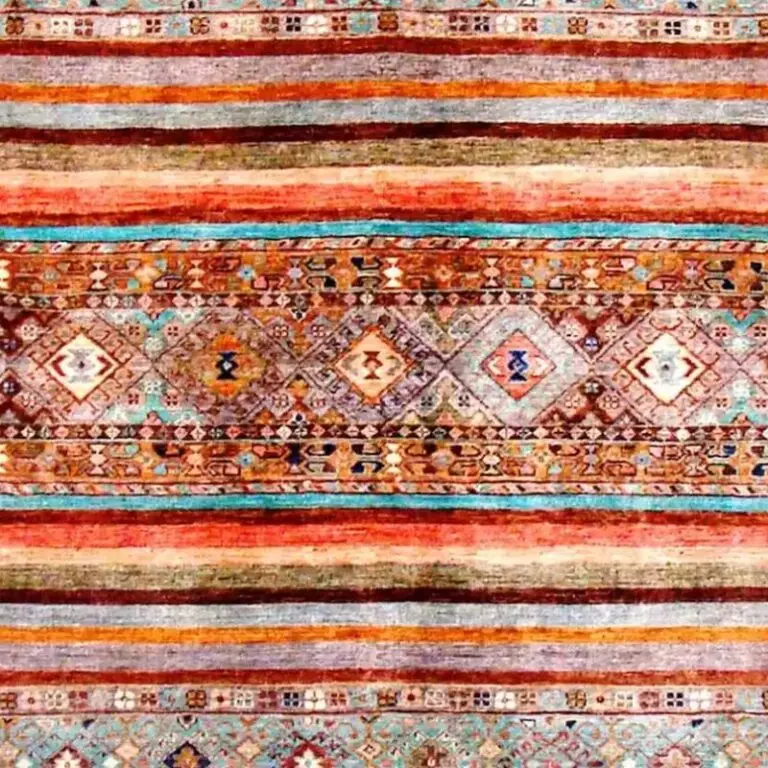 Khurjeen Rug - 288 x 202, orange tribal khurjeen rug, close-up detail 2