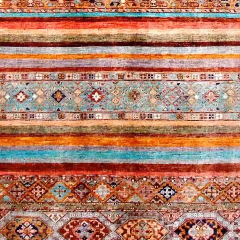 Khurjeen Rug - 288 x 202, orange tribal khurjeen rug, close-up detail 3