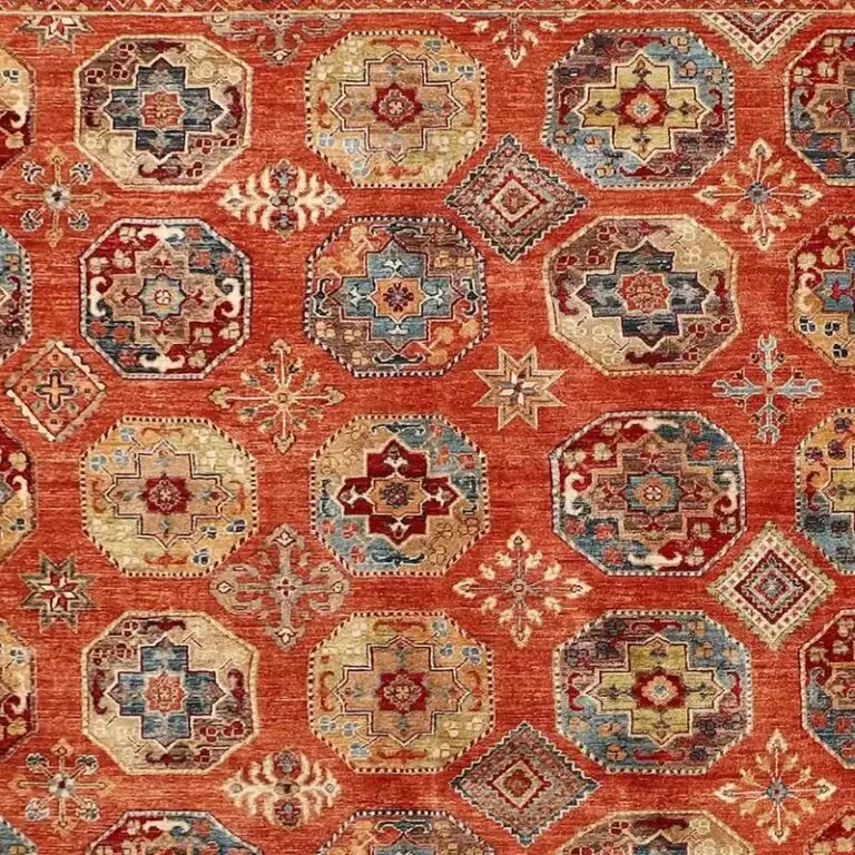 Marmalade Orange Waziri Rug, Double Hand Knotted, NZ Wool, Veg Dye, Afghan (361 x 264)cm, orange waziri afghan rug, close-up detail 1
