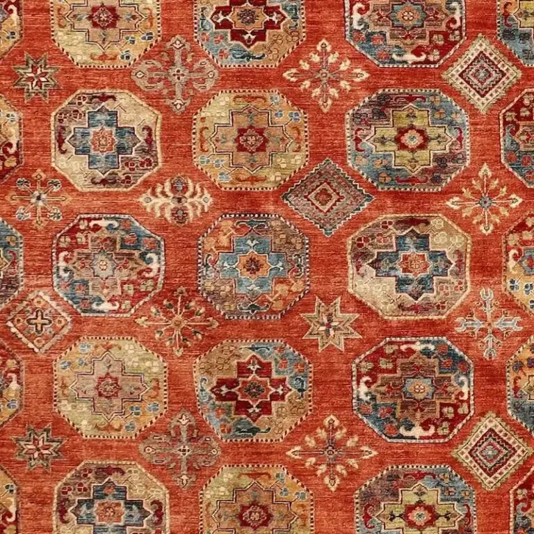 Orange Waziri Rug, Double hand Knotted, NZ Handspun Wool, Veg Dye, Afghan (429 x 303)cm, orange waziri rug, close-up detail 2