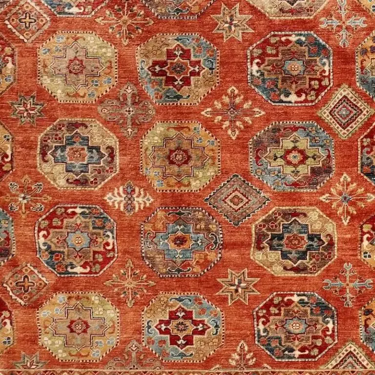 Orange Waziri Rug, Double hand Knotted, NZ Handspun Wool, Veg Dye, Afghan (429 x 303)cm, orange waziri rug, close-up detail 3