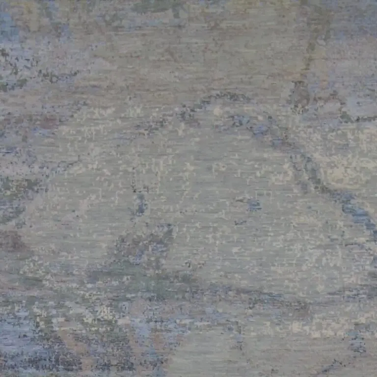 Abstract Designer Pastels Rug, Double hand Knotted, NZ Handspun Wool & silk, Veg Dye, India (302 x 246)cm, pastel blue abstract rug, close-up detail 1