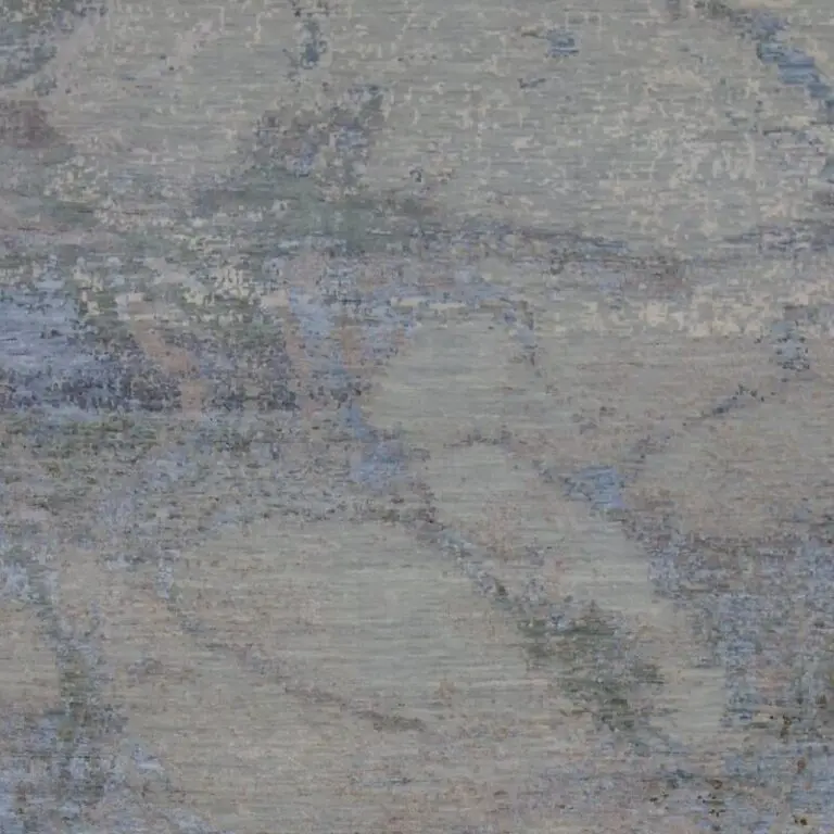Abstract Designer Pastels Rug, Double hand Knotted, NZ Handspun Wool & silk, Veg Dye, India (302 x 246)cm, pastel blue abstract rug, close-up detail 2