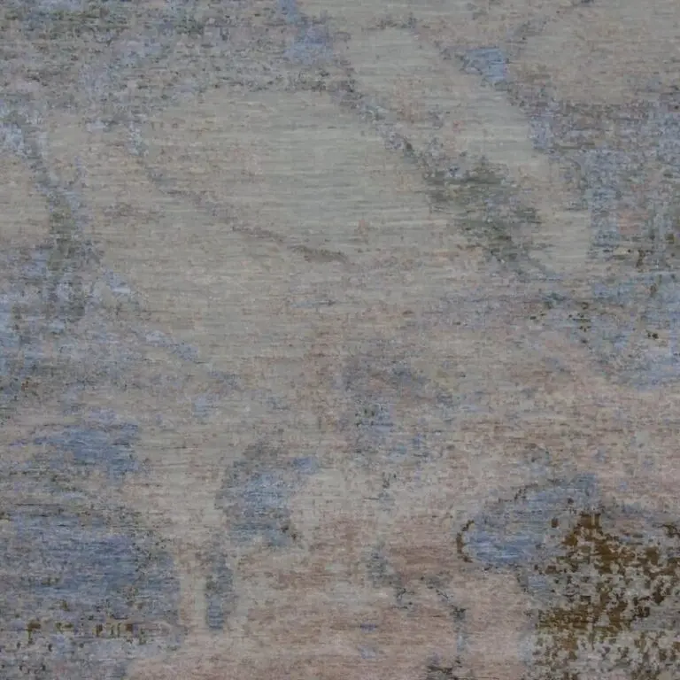 Abstract Designer Pastels Rug, Double hand Knotted, NZ Handspun Wool & silk, Veg Dye, India (302 x 246)cm, pastel blue abstract rug, close-up detail 3