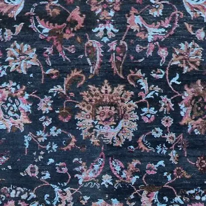 Touch of Pink Transitional Double Hand Knotted Rug NZ Wool & Bamboo Silk Veg Dye India (270 x 180)cm, pink accent transitional rug, close-up detail 1