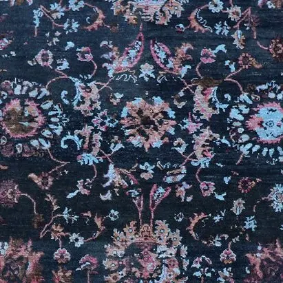 Touch of Pink Transitional Double Hand Knotted Rug NZ Wool & Bamboo Silk Veg Dye India (270 x 180)cm, pink accent transitional rug, close-up detail 2