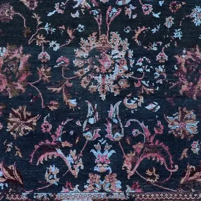 Touch of Pink Transitional Double Hand Knotted Rug NZ Wool & Bamboo Silk Veg Dye India (270 x 180)cm, pink accent transitional rug, close-up detail 3