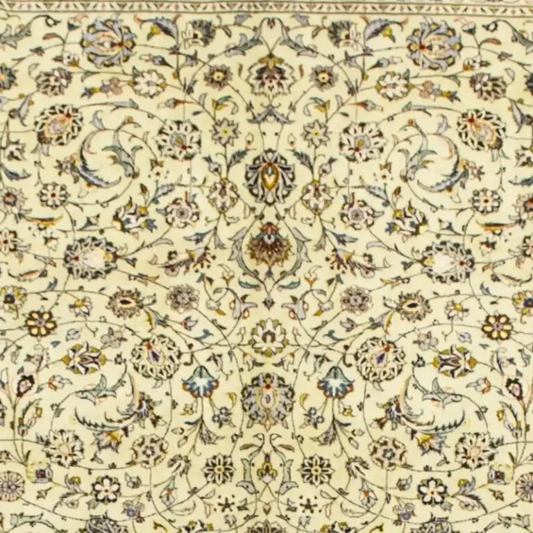Light Pastel Pistachio Kashan Rug, double Hand Knotted, Soft Lamb Handspun Wool, Veg Dye, (Iran 400 x 300)cm, pistachio kashan persian rug, close-up detail 1
