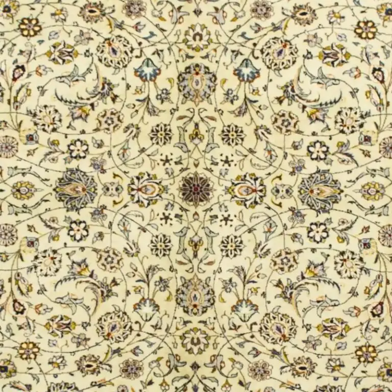Light Pastel Pistachio Kashan Rug, double Hand Knotted, Soft Lamb Handspun Wool, Veg Dye, (Iran 400 x 300)cm, pistachio kashan persian rug, close-up detail 2