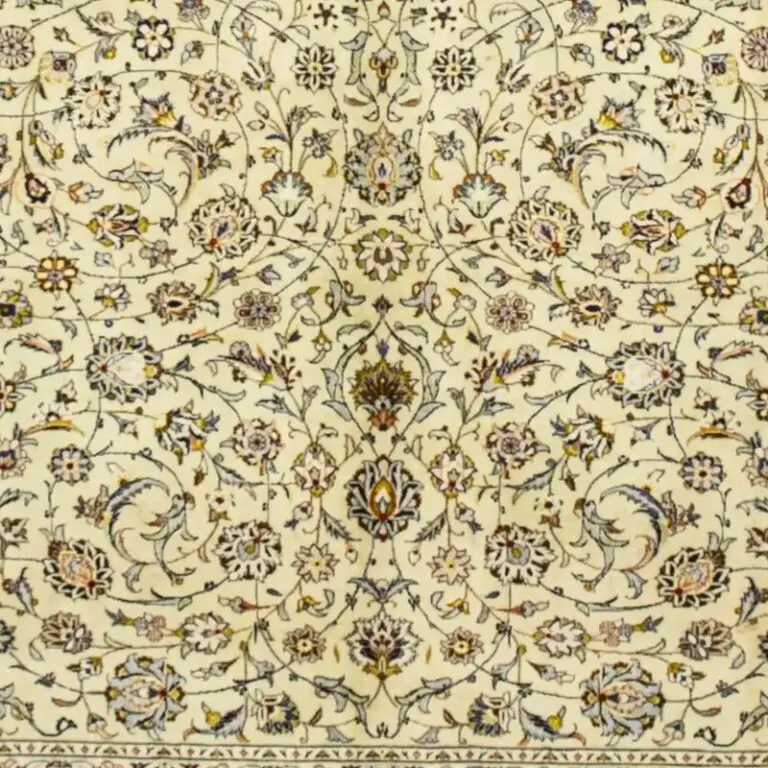 Light Pastel Pistachio Kashan Rug, double Hand Knotted, Soft Lamb Handspun Wool, Veg Dye, (Iran 400 x 300)cm, pistachio kashan persian rug, close-up detail 3