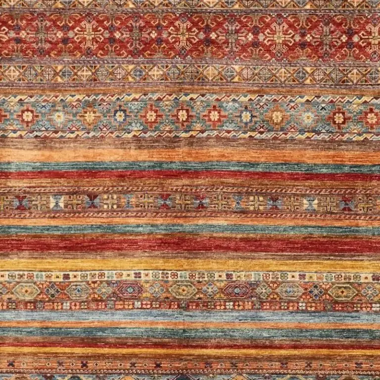 Rainbow Khorjin Double hand Knotted Rug NZ Wool Veg Dye Afghan (322 x 251)cm, rainbow khorjin afghan rug, close-up detail 1